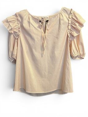 Doe & Rae Large NWOT Cream Striped Ruffle Blouse Lg